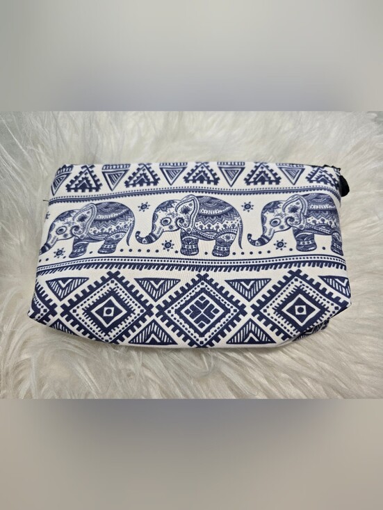 No brand Handbags - Bohemian Elephant Zipper Pouch Blue White Tribal Geometric Makeup Clutch